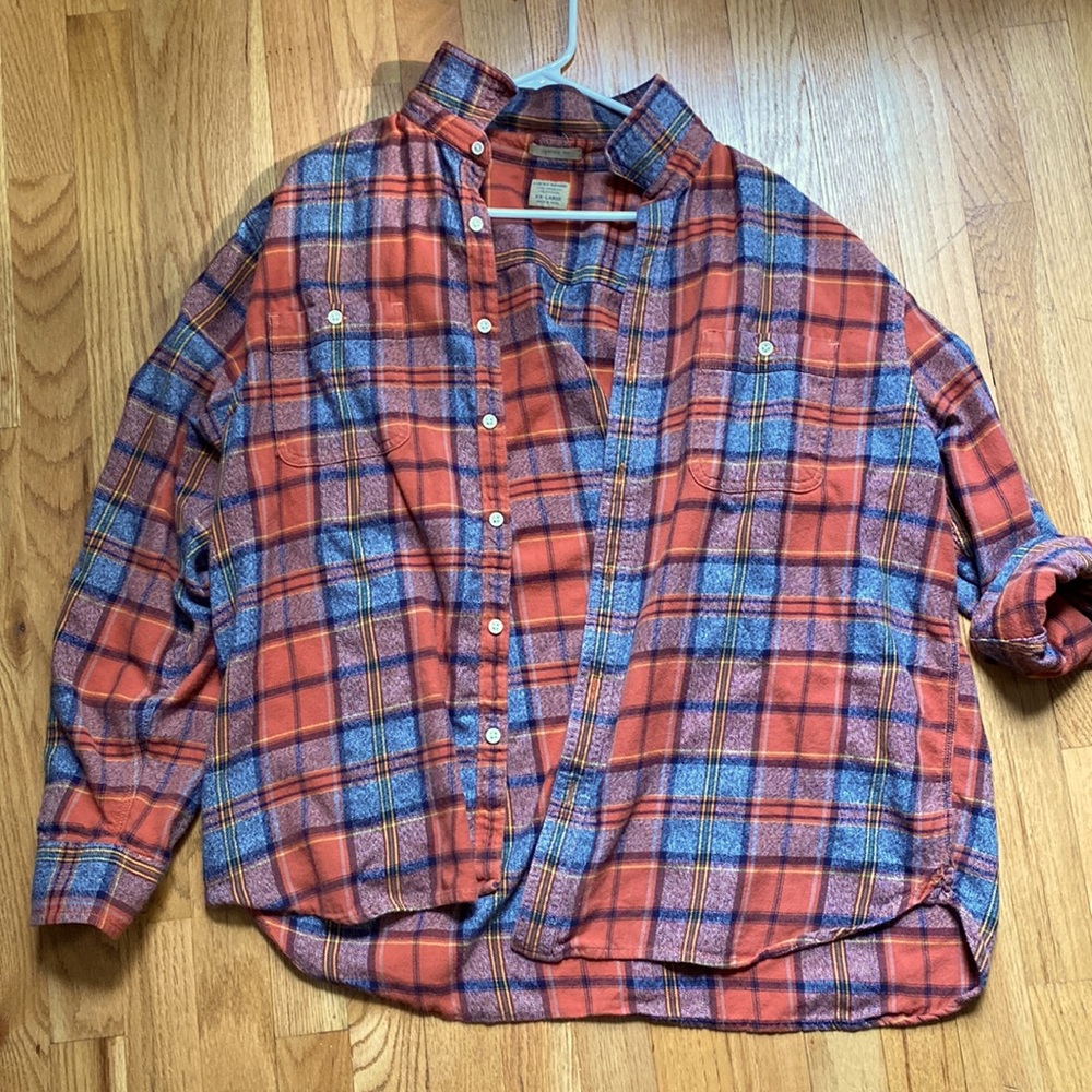 Lucky brand orange, blue, gray plaid button down shirt Classic Fit size xx large